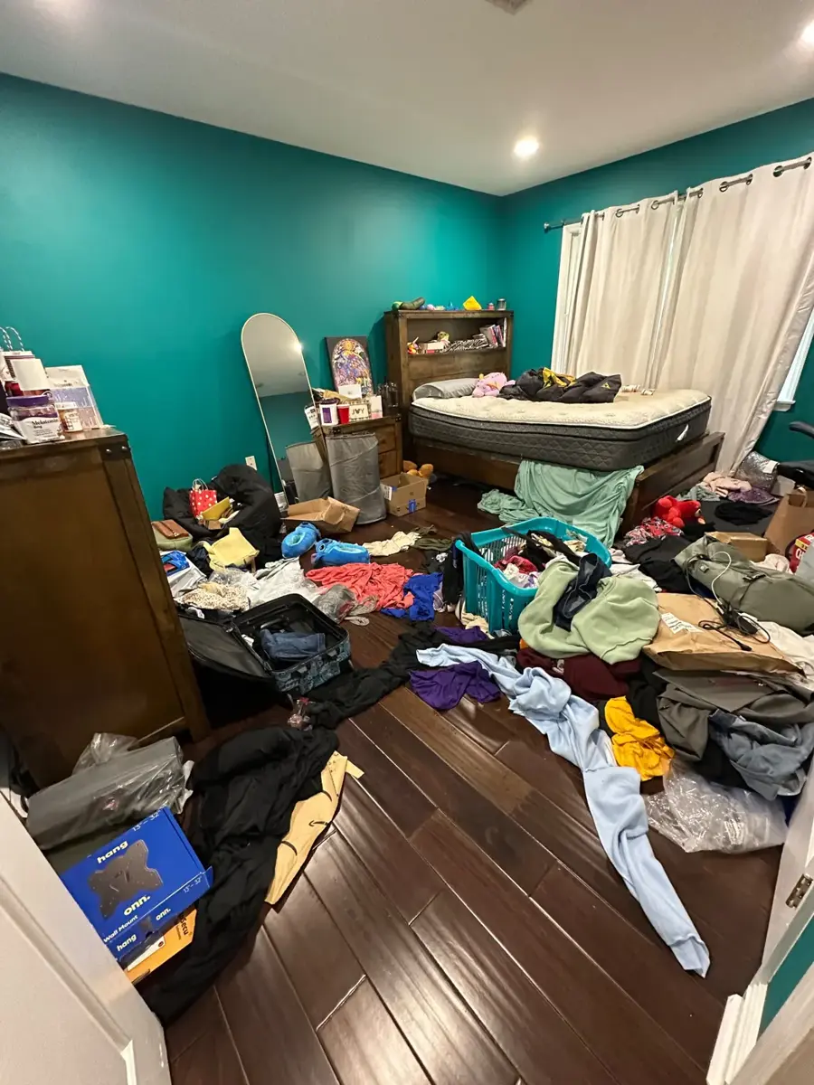 Bedroom: floors cleared and cleaned, before cleaning